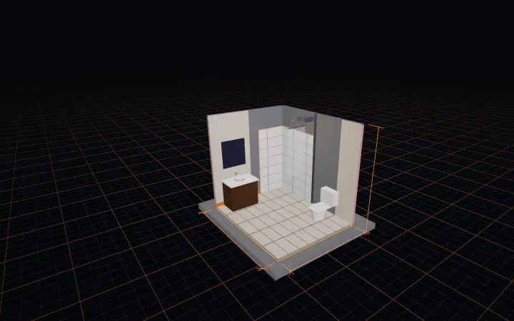 A bathroom modeled trade by trade next to its takeoff quantities