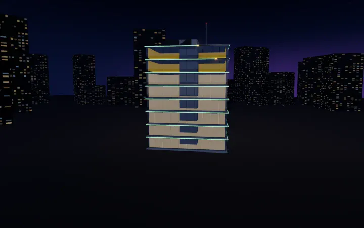 A building tower next to the ReadyBoard floors by trades board